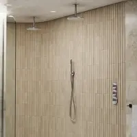 Saniclear Uni dubbele douche RVS look PVD met plafondarm en staafhanddouche