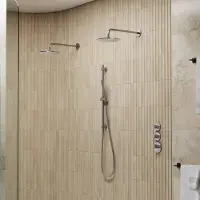 Saniclear Uni dubbele douche RVS look PVD met wandarm, glijstang en staafhanddouche