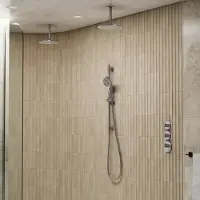 Saniclear Uni dubbele douche RVS look PVD met plafondarm, glijstang en 3 standen handdouche