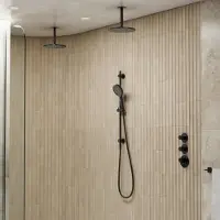 Saniclear Uni dubbele douche mat zwart met plafondarm, glijstang en 3 standen handdouche