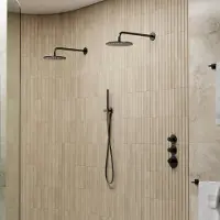 Saniclear Uni dubbele douche mat zwart met wandarm en staafhanddouche