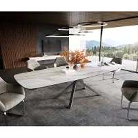 DELIFE Eettafel Edge Boot 200-300x120 cm Keramiek Onyx Pearl kruisonderstel Rechthoek Roestvrij staal uitschuifbaar