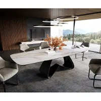 DELIFE Eettafel Edge Boot 200-300x120 cm Keramiek Onyx Pearl W-onderstel Metaal Zwart uitschuifbaar