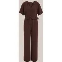We fashion - Dames jumpsuit met ceintuur - Regular fit - Donkerbruin - Maat: XS