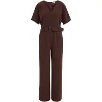 We fashion - Dames jumpsuit met ceintuur - Regular fit - Donkerbruin - Maat: XS