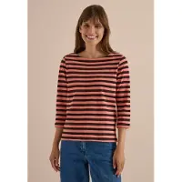 Cecil Dames Basic Shirt met boothals en strepen - Bruin - L