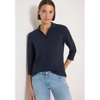 Cecil Dames Polo met 3/4-mouwen en knoopdetail - Blauw - L