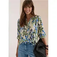 Cecil Dames Blouse met 3/4-mouwen, omgeslagen mouwen en print - Beige - S