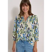 Cecil Dames Blouse met 3/4-mouwen, omgeslagen mouwen en print - Beige - L