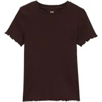 We fashion T-shirt met ruches - donkerbruin Meisjes Stretchkatoen Ronde hals - maat 110/116