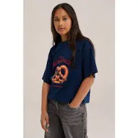 We fashion - Meisjes T-shirt met print - Regular fit - Donkerblauw - Katoen - Maat: 158/164