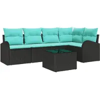 vidaXL Tuinset met 6 zitplaatsen, zwart en turquoise, van polyrotan