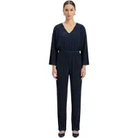 BOSS Dames Geplooide Regular Blouson Mouw Jumpsuit (Blauw)
