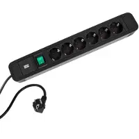 Bachmann PRIMO2 stekkerdoos 6x geaard contact, aluminium, met schakelaar, zwart, 2 m
