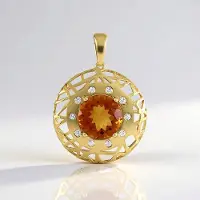 Cavill - Zilveren hanger 925 sterlingverguld - Braziliaanse brandy citrien 3,6 ct rond - Met 10 fonkelende Cambodjaanse zirkonia - Luxe sieraad avond