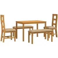 vidaXL Eetkamerset 5 st Beige Massief Eikenhout