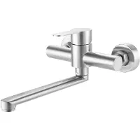 LONGZIMING -Wandgemonteerde Keukenkraan – Uitloop 23 cm – Keukenmengkraan met Eénhendel – 304 RVS – Geborstelde Afwerking – 1 Stuk