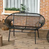 HAUSS SPOLE Tuinbank - 2-Zits Balkonbank - Comfort Met Hoge Rugleuning En Gebogen Armleuningen - Voor Balkon En Terras - Zwart PE-Rattan
