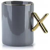 Mondex Xenia Grey Gold Porseleinen Mok met Gouden Oor - 420ml