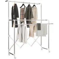 HOMCOM Kledingdroogrek Roestvrij staal, Kunststof 104-150L x 103B x 145-197H cm Zilver