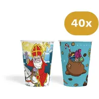 We Fiesta 40x Sinterklaas Bekertjes 210ml FSC - Papieren Bekers Sint & Cadeauzak - Pakjesavond Tafelservies
