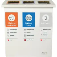 KarTent Kartonnen eco bin drie vakken - Plastic/drinkpakken - Bekers - Rest - 60 L prullenbak | Andere bedrukking mogelijk -