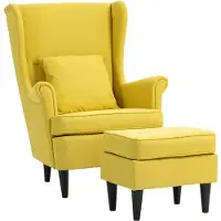 HOMCOM Accentstoel met ottoman-Polyester, schuim-83L x 75B x 104H cm-Geel