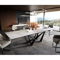 DELIFE Eettafel Edge 200-300x100 cm keramiek Onyx Pearl Spider plat staal zwart uittrekbaar