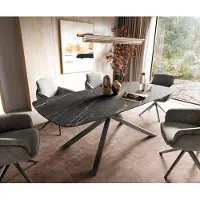 DELIFE Eettafel Edge Boot 180-220x100 cm Laminam Keramiek Noir Desir Braun kruisonderstel Rechthoek Roestvrij staal Grafiet uitschuifbaar