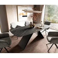 DELIFE Eettafel Edge Boot 180-220x100 cm Laminam Keramiek Noir Desir Braun V-onderstel Flachstahl Zwart uitschuifbaar