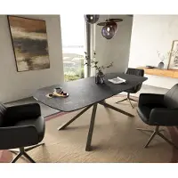 DELIFE Eettafel Edge Boot 180-220x100 cm Keramiek Laminam Nero Greco Anthrazit kruisonderstel Rechthoek Effectafwerking Titan uitschuifbaar