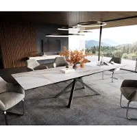 DELIFE Eettafel Edge 200-300x100 cm keramiek Onyx Pearl kruisframe rechthoek roestvrij staal grafiet uittrekbaar