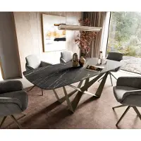 DELIFE Eettafel Edge Boot 180-220x100 cm Laminam Keramiek Noir Desir Braun Spider Metaal Effectafwerking Titan uitschuifbaar