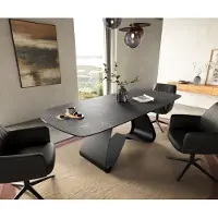 DELIFE Eettafel Edge Boot 180-220x100 cm Keramiek Laminam Nero Greco Anthrazit W-onderstel Zwart uitschuifbaar