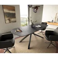 DELIFE Eettafel Edge Boot 180-220x100 cm Keramiek Laminam Nero Greco Anthrazit kruisonderstel Rechthoek Roestvrij staal Grafiet uitschuifbaar