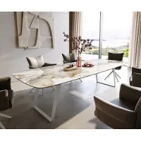 DELIFE Eettafel Edge Boot 300x120 cm Keramiek Minas Melange Wit-Beige Metaal Schräg Wit