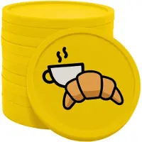 Combicraft croissant met koffie munten geel Ø29mm enkelzijdig bedrukt - 100 stuks