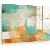 MuchoWow Glasschilderij 90x60 cm - Schilderij acrylglas - Kunst - Abstract - Blauw - Wit - Foto op glas - Muurdecoratie woonkamer - Wanddecoratie slaapkamer - Schilderijen
