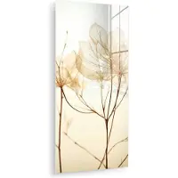 MuchoWow Glasschilderij 60x120 cm - Schilderij acrylglas - Droogbloemen - Beige - Planten - Wit - Foto op glas - Muurdecoratie woonkamer - Wanddecoratie slaapkamer - Schilderijen
