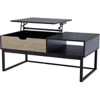 Teamson Home - Bryson Houtnerf Koffietafel met Handmatige Lift en Opbergruimte - Zwart/Tan