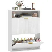 HOMCOM Flip-down Shoe Cabinet-Spanplatte, MDF-80L x 24B x 102,5H cm-Weiß