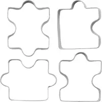 Semoic Fondantkoekjesvorm van roestvrij staal, taartdeegpuzzelvorm, 4 stuks