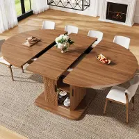 STILVORA Ovale Uitschuifbare Eettafel Met Opbergruimte En Schuifdeuren - Voor Woonkamer En Eetkamer - MDF En Metaal - Walnoot;Zwart - 110x110x75 Cm