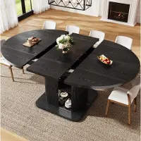STILVORA Uitschuifbare Ovale Eettafel Met Opbergruimte En Schuifdeuren - Modern Design Voor De Eetkamer - MDF En Metaal - Zwart - 110 Tot 149,8 Cm
