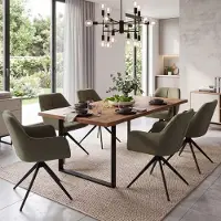 Mendler Set van 6 eetkamerstoelen, model HWC-O47, keukenstoel met armleuningen, draaibaar met automatische terugdraaimechanisme, stof/textiel (270g/m²), kleur: groen