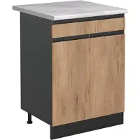 Vicco Keukenonderkast R-Line, Goudkleurig Eiken/Antraciet, 60 cm met lade marmer werkblad