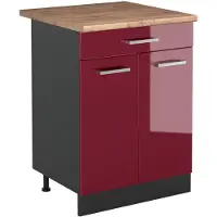 Vicco Keukenonderkast R-Line, Rode hoogglans/Antraciet, 60 cm met lade goudkleurig eiken werkblad