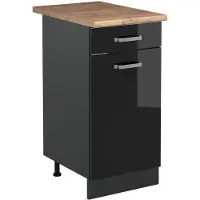 Vicco Keukenonderkast R-Line, Zwart hoogglans/Antraciet, 40 cm goudkleurig eiken werkblad
