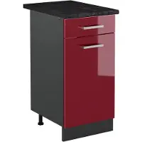 Vicco Keukenonderkast R-Line, Rode hoogglans/Antraciet, 60 cm met lade antraciet werkblad