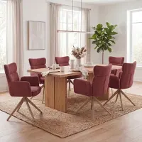 Mendler Set van 6 eetkamerstoelen, model HWC-N11, stoel, draaibaar met automatische terugdraaimechanisme, bekleding: bouclé stof, 350g/m², kleur: bordeaux, poten: houtlook
